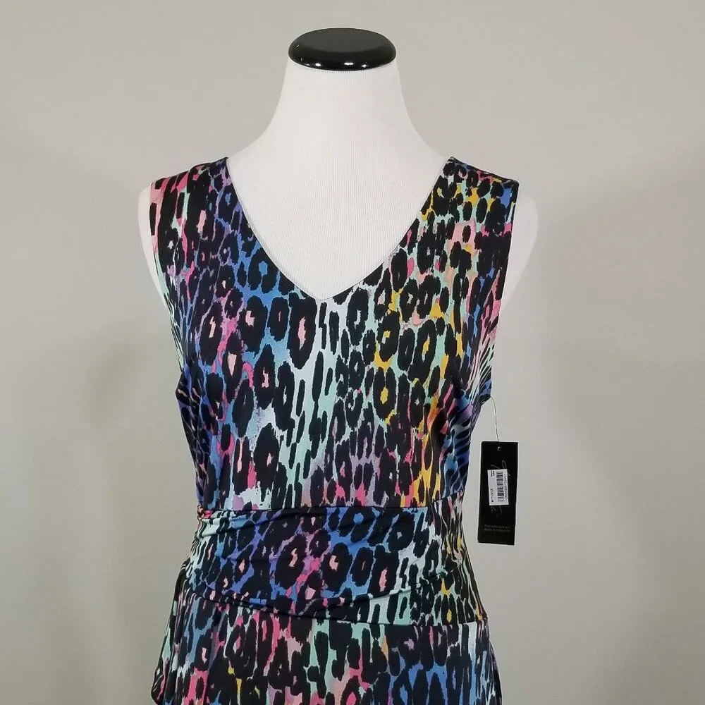 NEW Thalia Sodi Sleeveless Sheath Dress M Colorful Abstract Animal Print Ruched